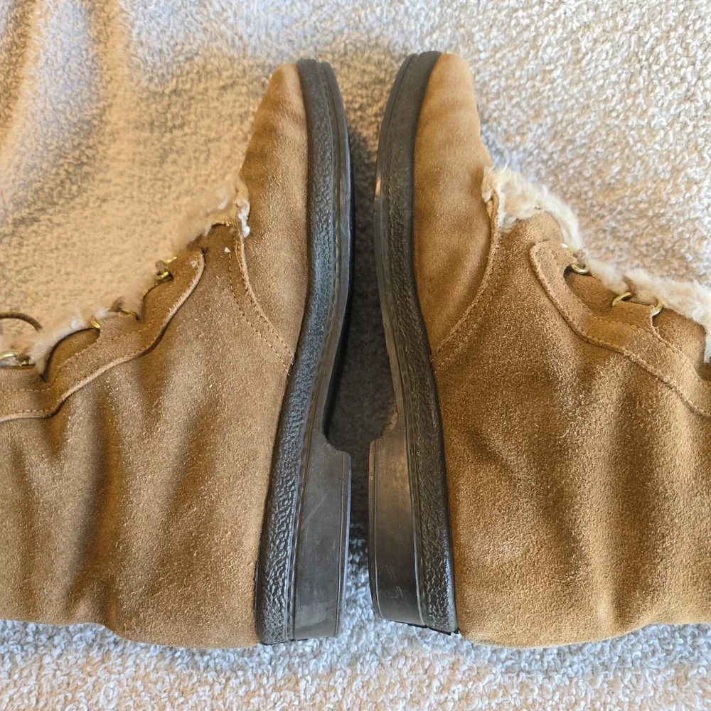 Vtg Yodelers Women's Brown Suede Winter Boots Faux Fur Trim Apres-ski Retro Boho